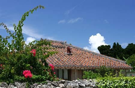 シーサーと赤瓦の家