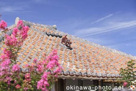 シーサーと赤瓦の家